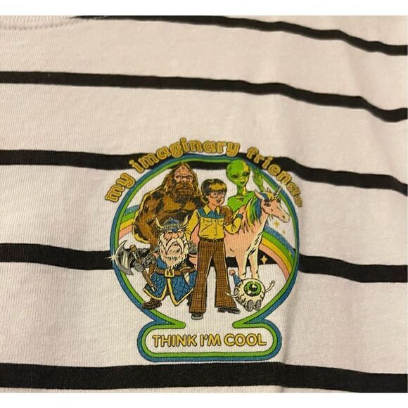 Steven Rhodes Men Striped Tshirt “My Imaginary Friends Think I’m Cool sz L - Picture 3 of 9